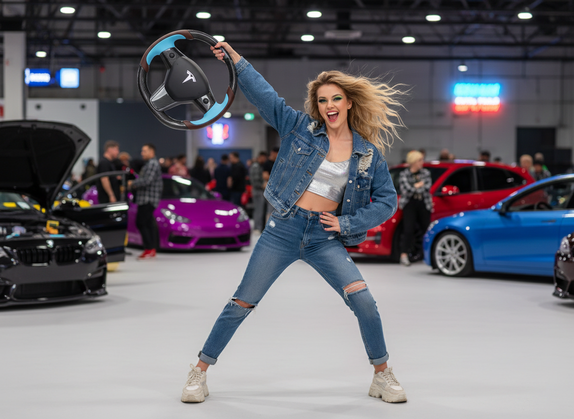 Dark brown and light blue Carbon Fiber Tesla Model Y Steering Wheel-Track Master(2020-2024) Axeco