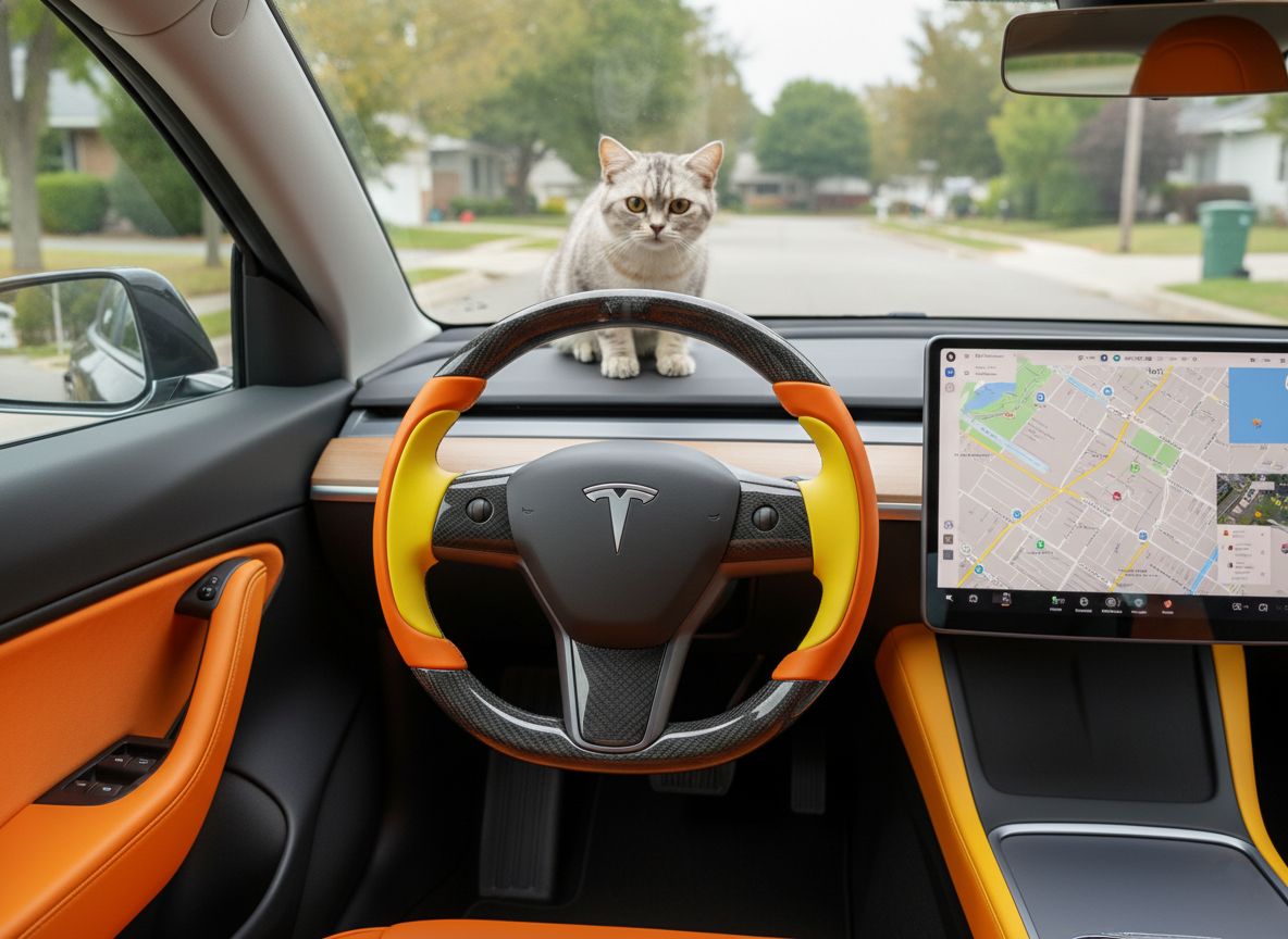 Bright orange and bright yellow Carbon Fiber Tesla Model Y Steering Wheel-Track Master(2020-2024) Axeco