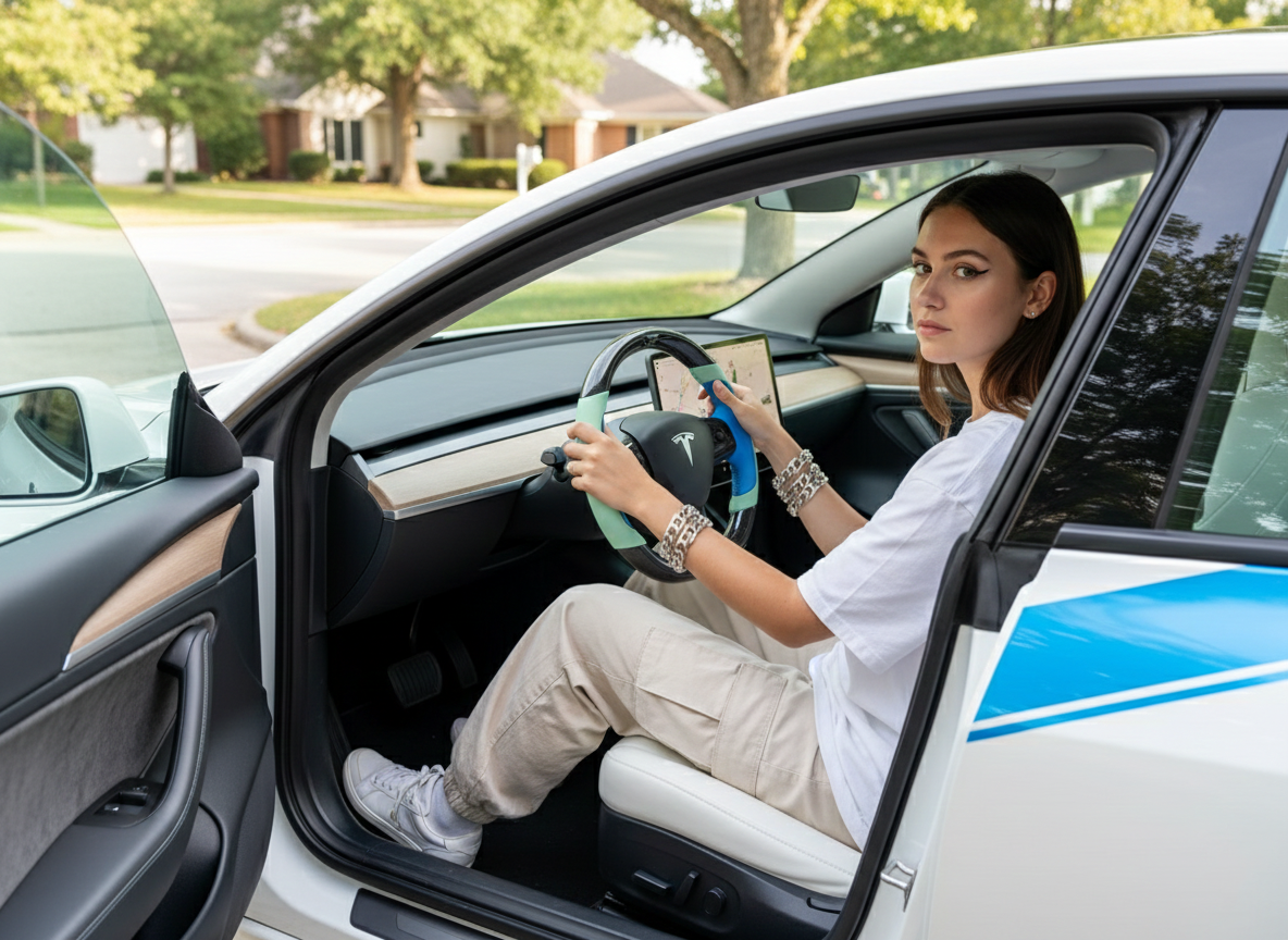 Light green and bright blue Carbon Fiber Tesla model 3 Steering Wheel -Track Master(2023.9+) Axeco