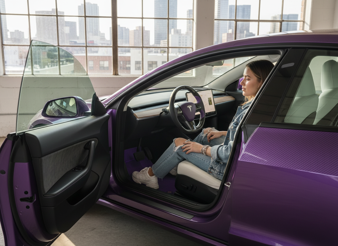 Purple Carbon Fiber Tesla model 3 Steering Wheel -Track Master(2023.9+) Axeco