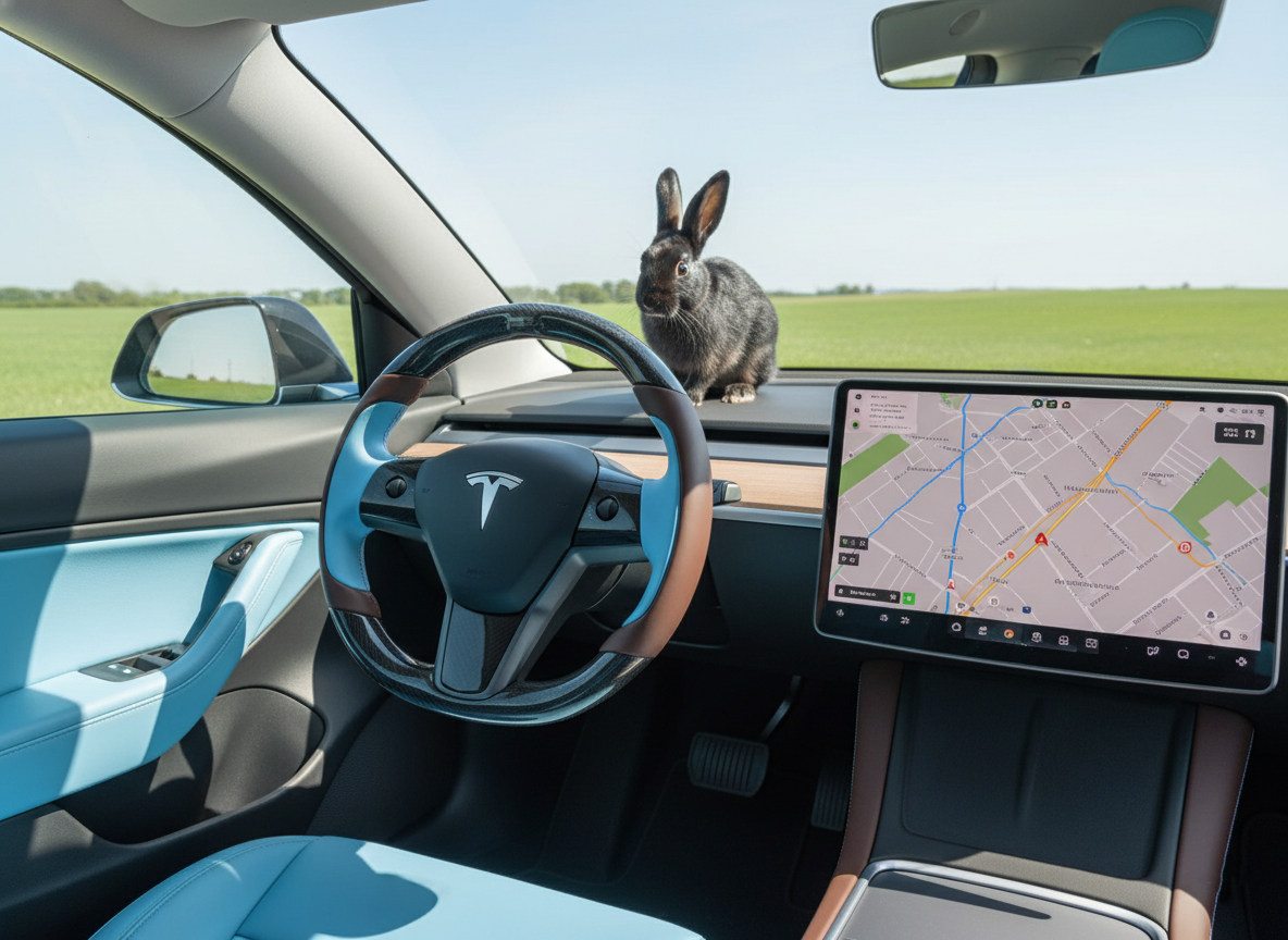 Brownish and light blue Carbon Fiber Tesla Model Y Steering Wheel-Track Master(2020-2024) Axeco