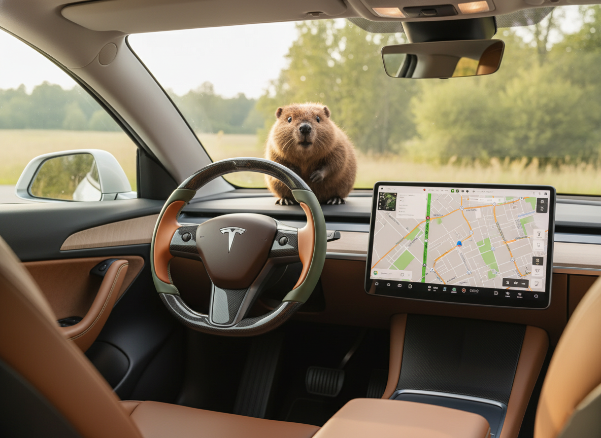 Olive green and orange Carbon Fiber Tesla Model Y Steering Wheel-Track Master(2020-2024) Axeco