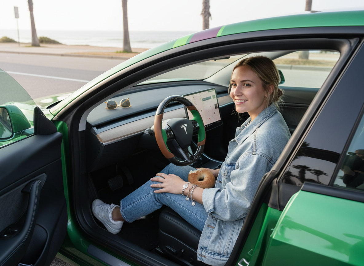 Dark brown and green Carbon Fiber Tesla model 3 Steering Wheel -Track Master(2023.9+) Axeco