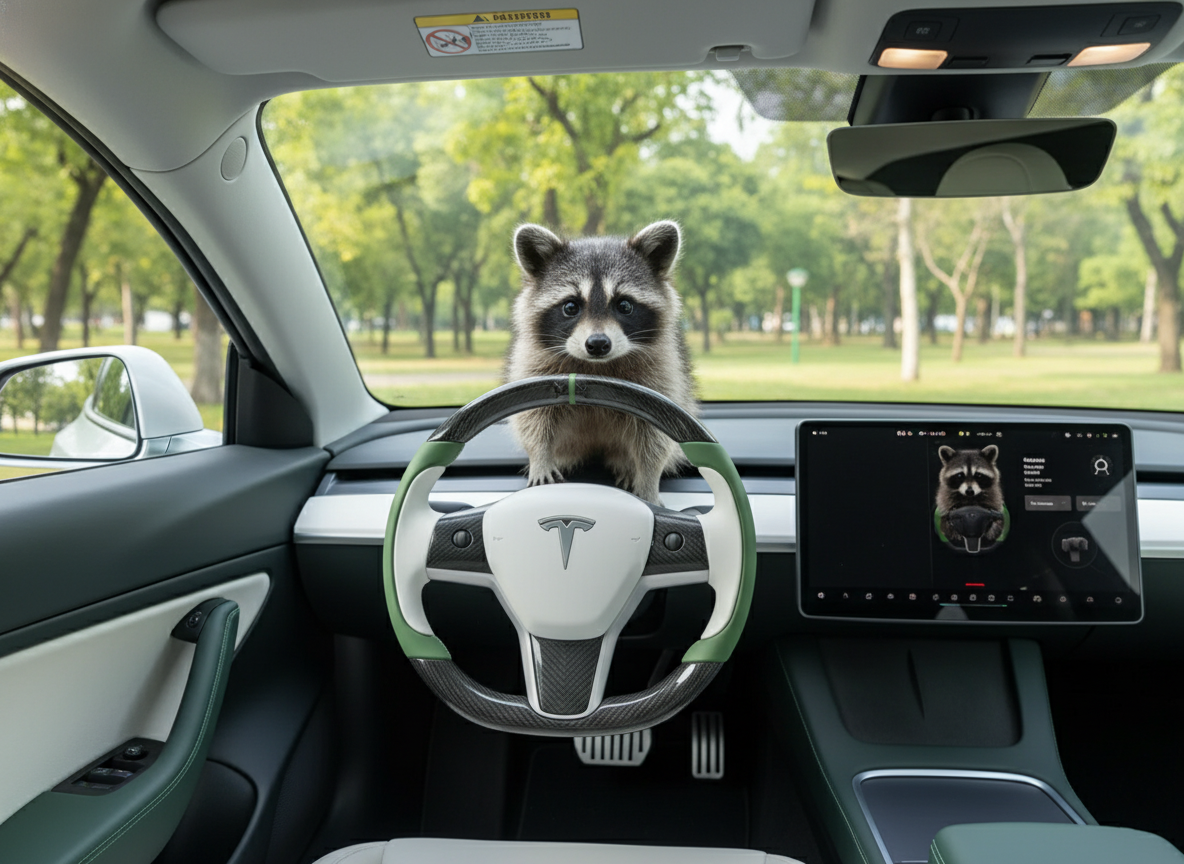 White-Green Tesla Model 3 Carbon Fiber Steering Wheel-Track Master(2017-2023.8) Axeco