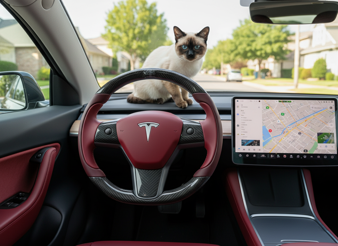 Wine red and carbon fiber black Carbon Fiber Tesla Model Y Steering Wheel-Track Master(2020-2024) Axeco