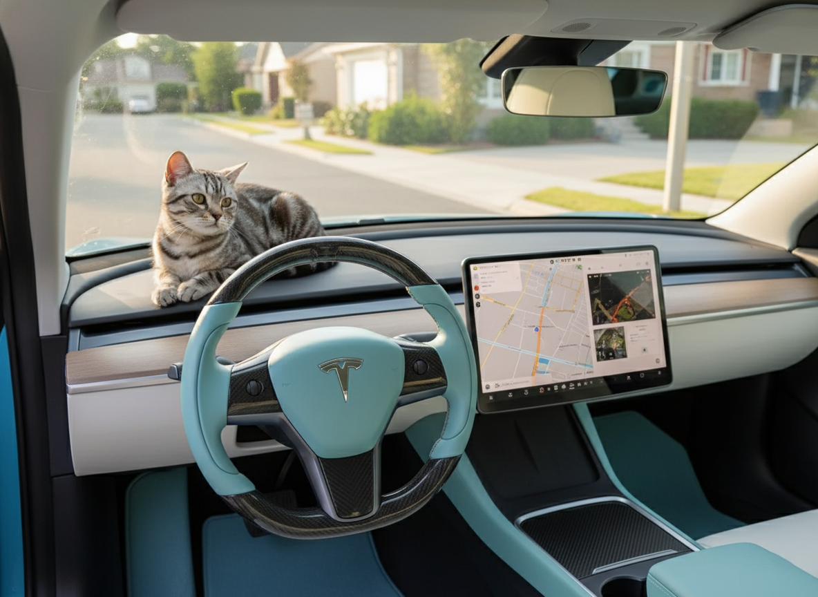 Light Blue Carbon Fiber Tesla Model 3 Steering Wheel-Track Master(2017.2023.8) Axeco