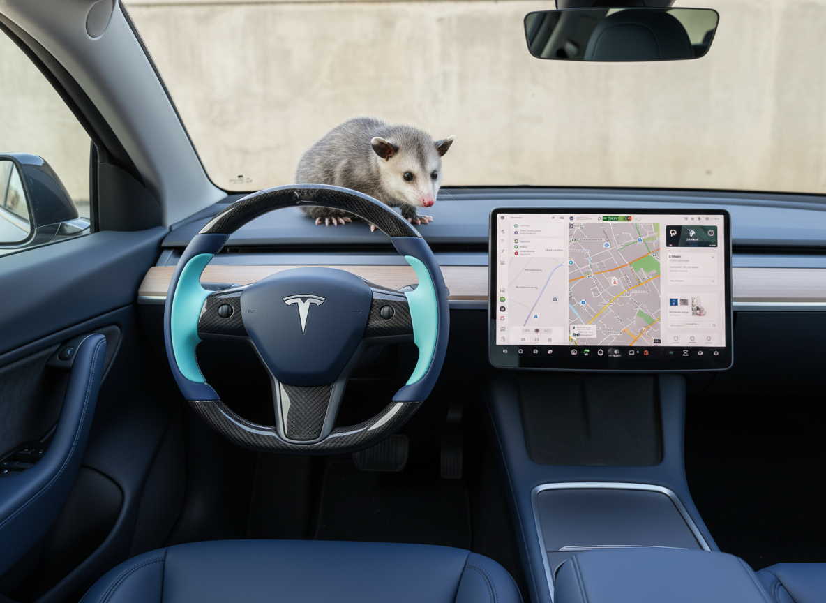 Deep blue and mint greenCarbon Fiber Tesla Model Y Steering Wheel-Track Master(2020-2024) Axeco