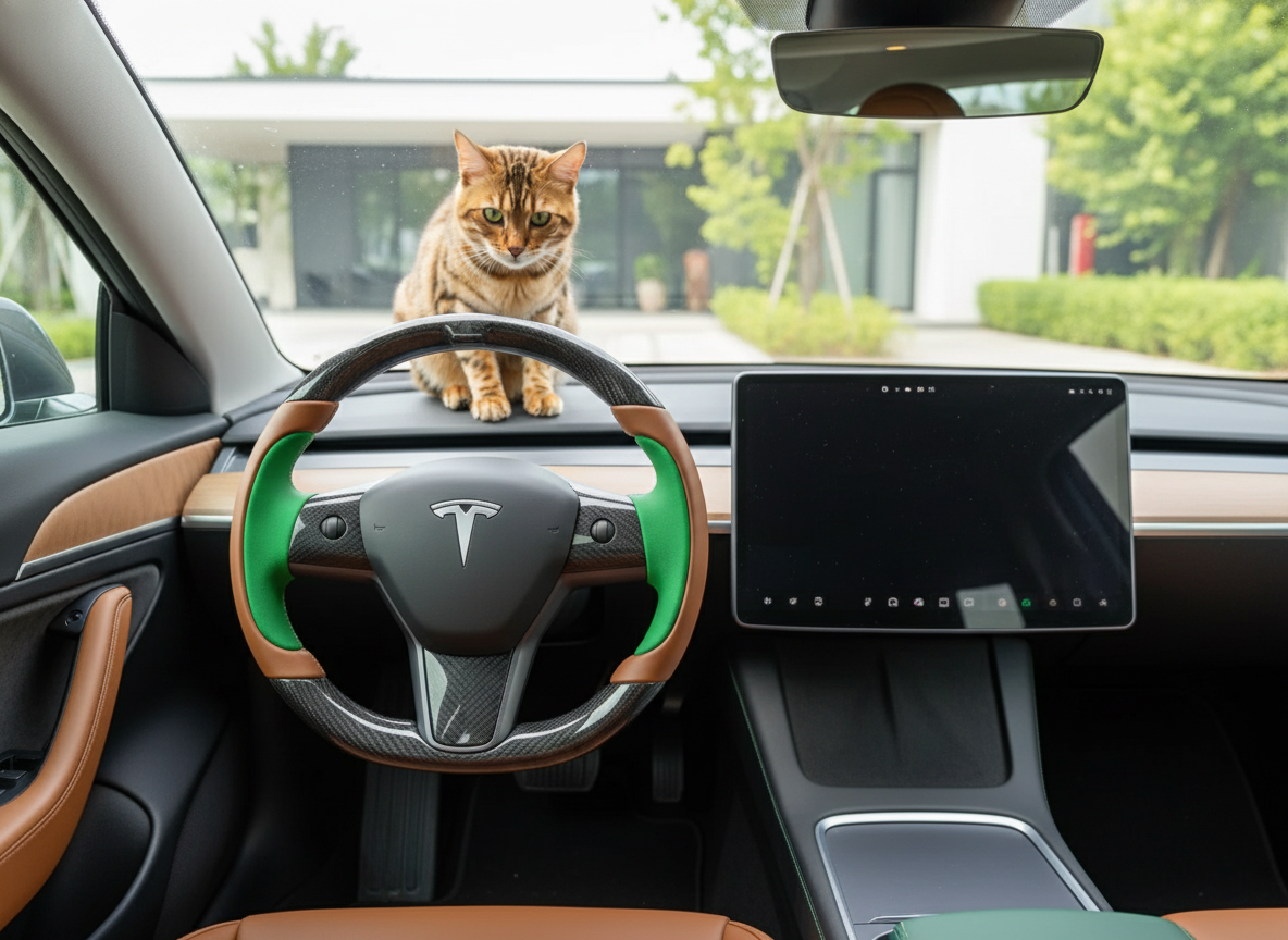 Dark brown and green Carbon Fiber Tesla model 3 Steering Wheel -Track Master(2023.9+) Axeco