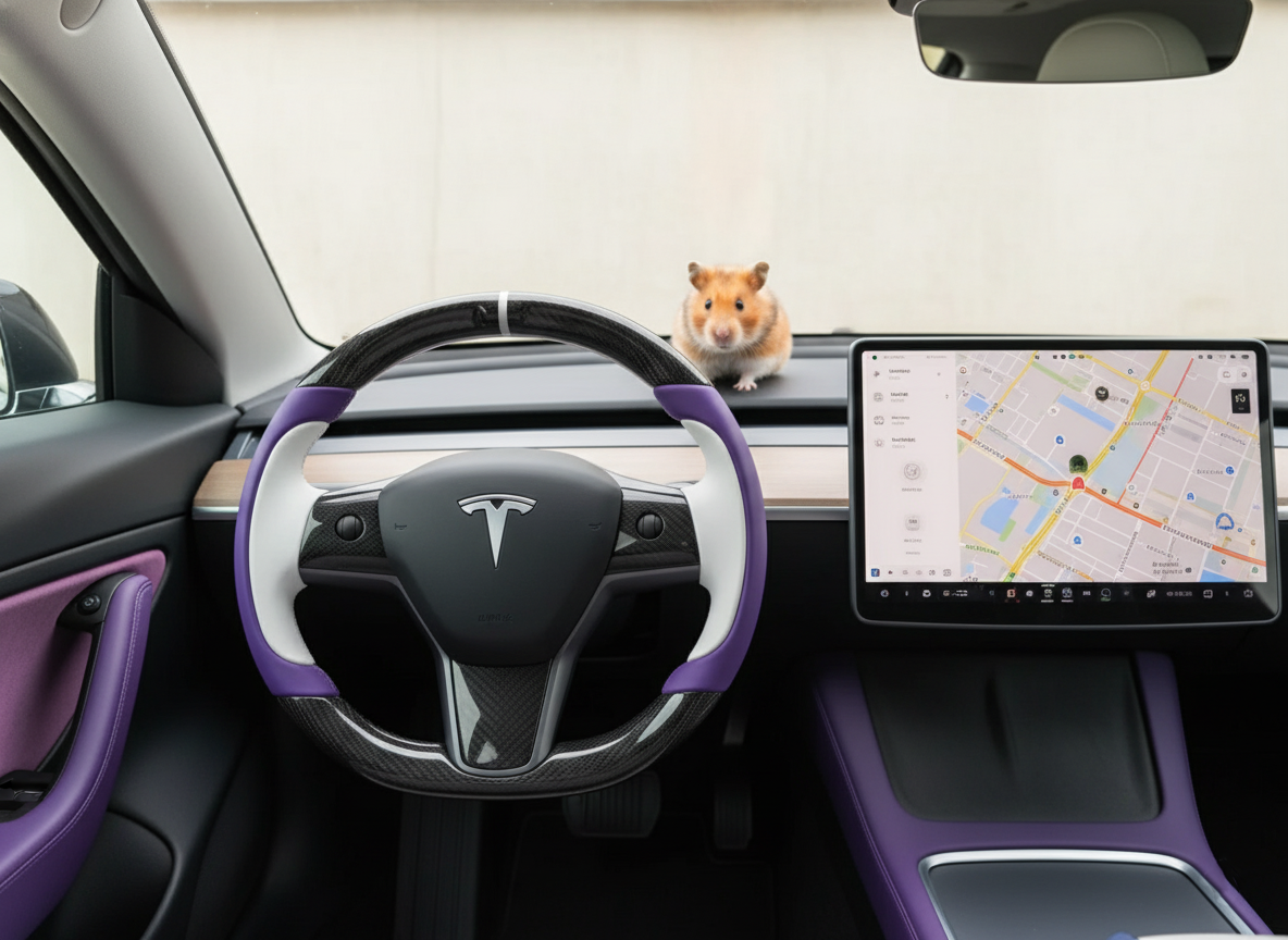 White-Purple Tesla Model 3 Carbon Fiber Steering Wheel-Track Master(2017-2023.8) Axeco