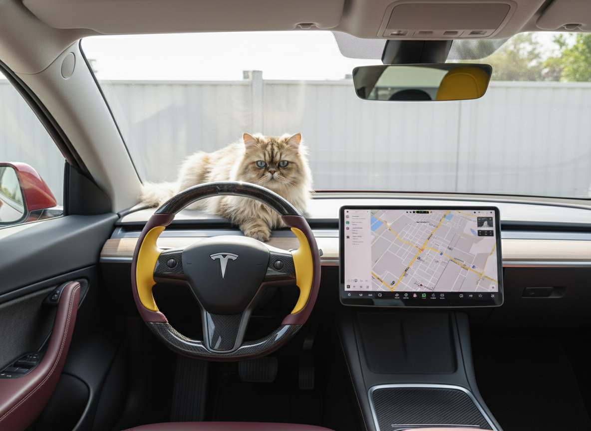 Wine red and bright yellow Carbon Fiber Tesla Model Y Steering Wheel-Track Master(2020-2024) Axeco