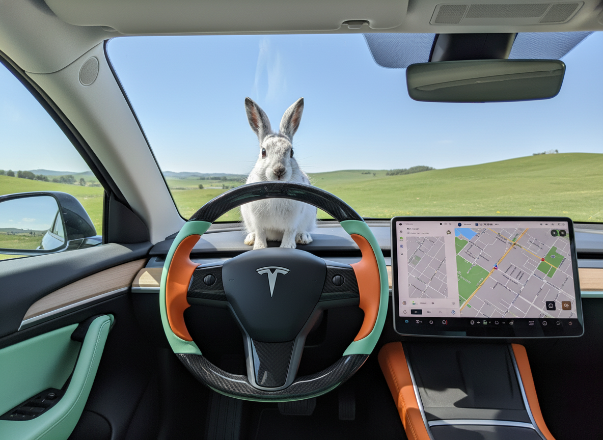 Bright orange and mint green Carbon Fiber Tesla Model Y Steering Wheel-Track Master(2020-2024) Axeco