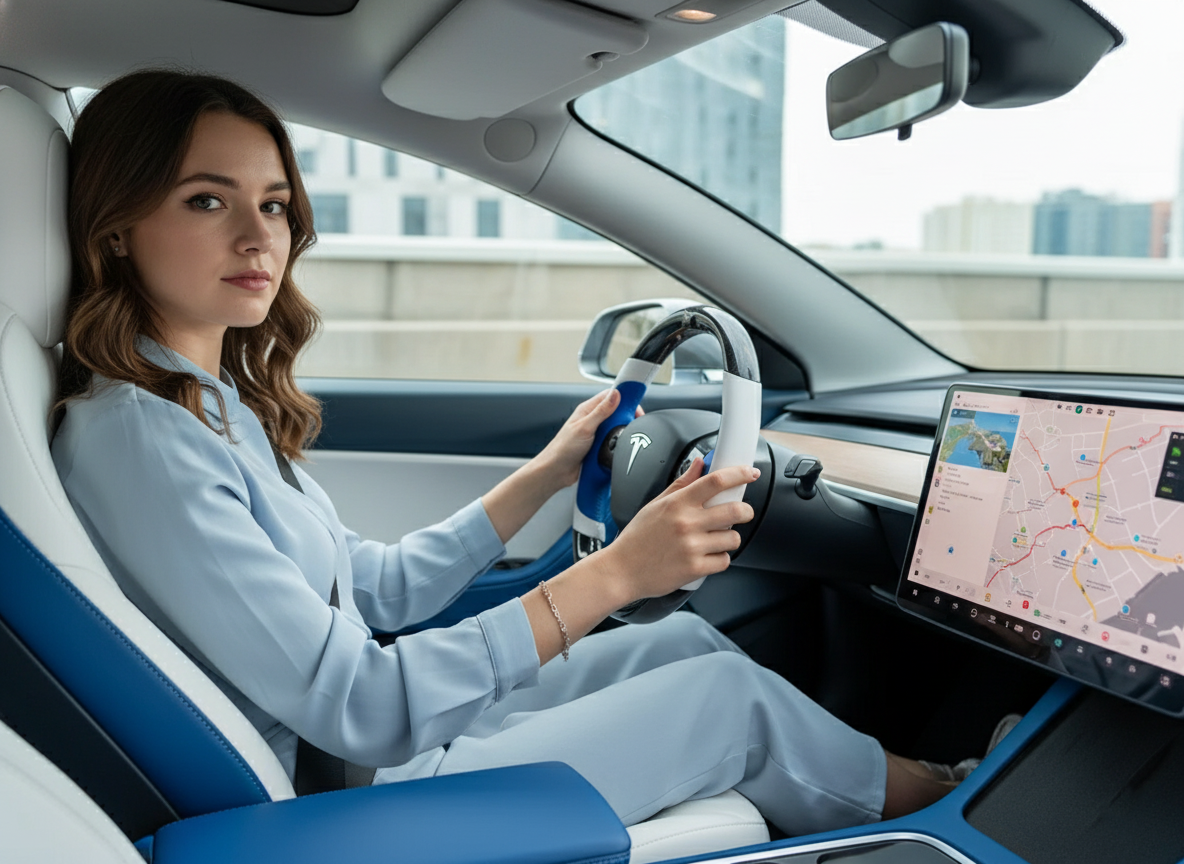 Bright blue and pure white Carbon Fiber Tesla model 3 Steering Wheel -Track Master(2023.9+) Axeco