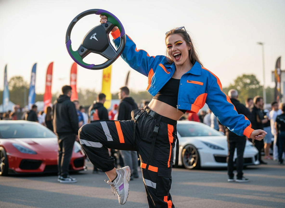 Deep purple and emerald green Carbon Fiber Tesla model 3 Steering Wheel -Track Master(2023.9+) Axeco