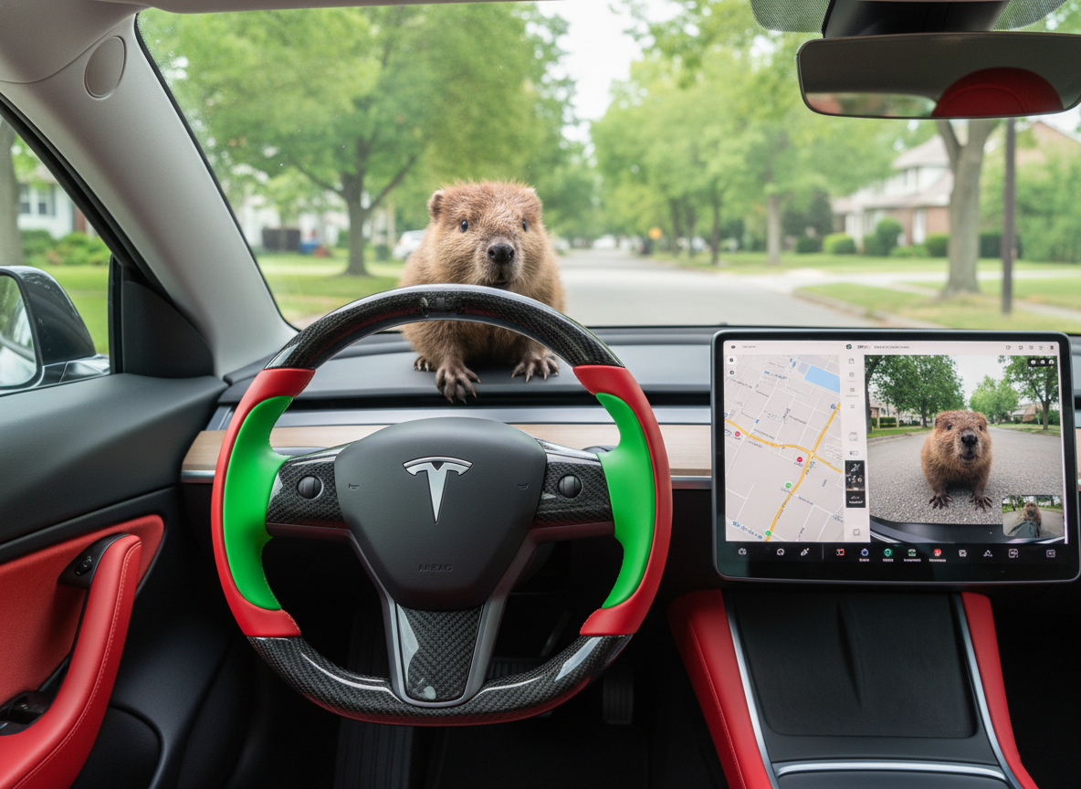 Bright red and emerald green Carbon Fiber Tesla model 3 Steering Wheel -Track Master(2023.9+) Axeco