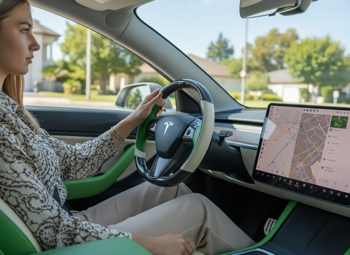 Pure white and emerald green Carbon Fiber Tesla model 3 Steering Wheel -Track Master(2023.9+) Axeco