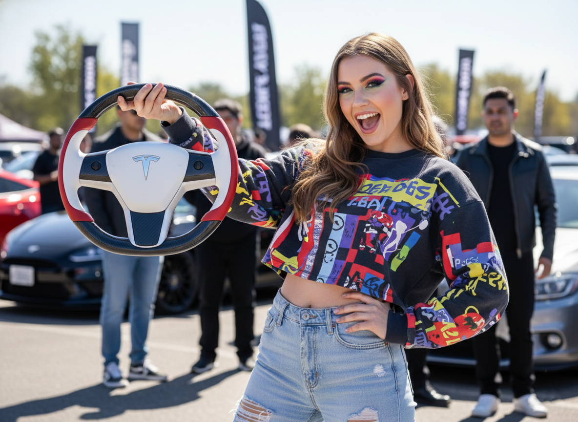 White and red Carbon Fiber Tesla Model 3 Steering Wheel-Track Master(2017-2023.8) Axeco