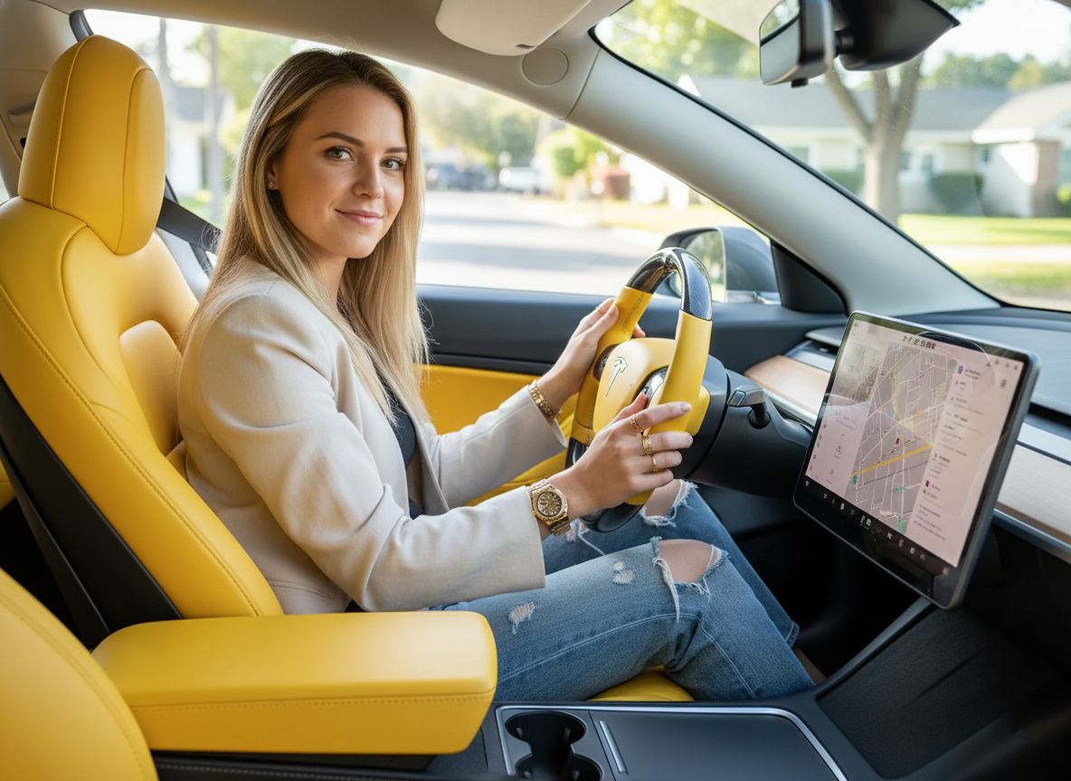 Yellow and black carbon fiber Tesla Model 3 steering wheel - Track Master (2017-2023.8) Axeco
