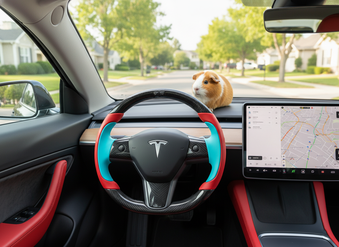 Bright red and lake blue Carbon Fiber Tesla model 3 Steering Wheel -Track Master(2023.9+) Axeco