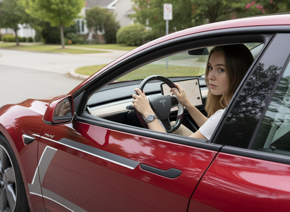 Burgundy-White Tesla Model 3 Carbon Fiber Steering Wheel-Track Master(2017-2023.8) Axeco