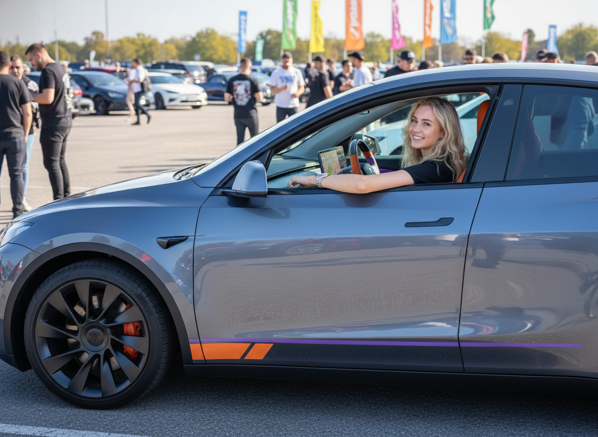 Bright orange and light purple Carbon Fiber Tesla Model Y Steering Wheel-Track Master(2020-2024) Axeco