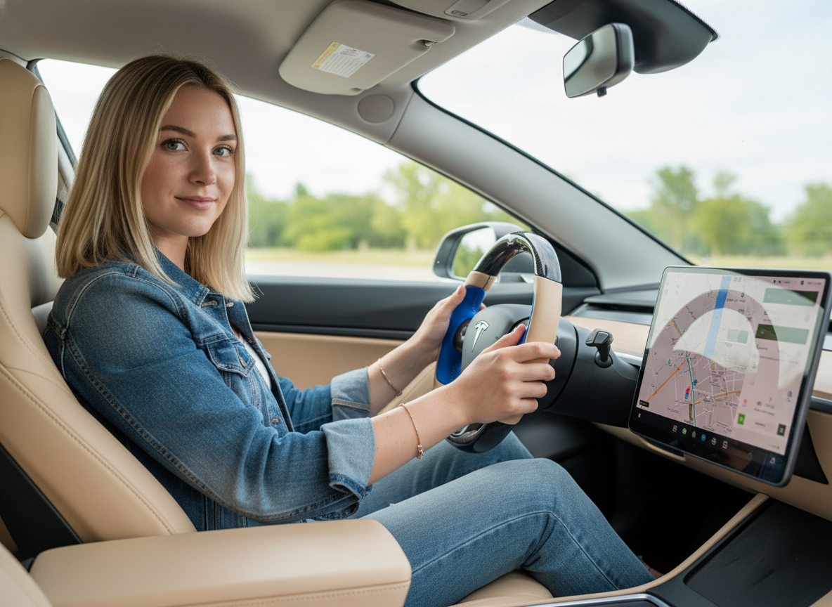 Light white and bright blue Carbon Fiber Tesla model 3 Steering Wheel -Track Master(2023.9+) Axeco