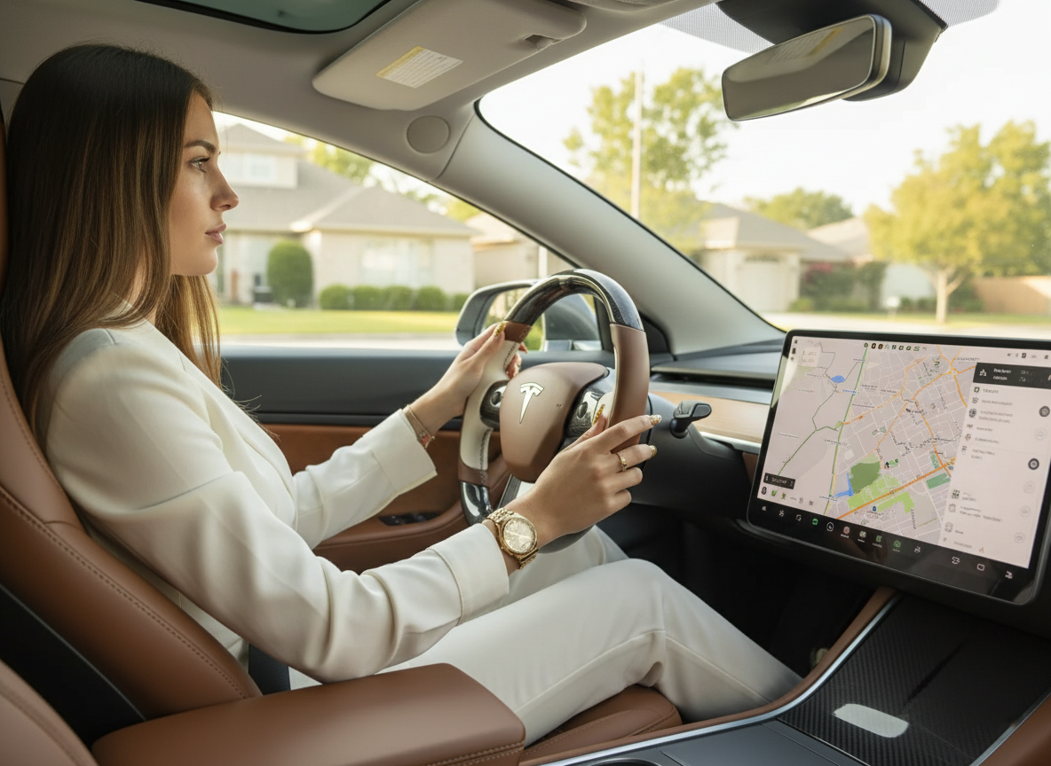 Brown-White Tesla Model 3 Carbon Fiber Steering Wheel-Track Master(2017-2023.8) Axeco