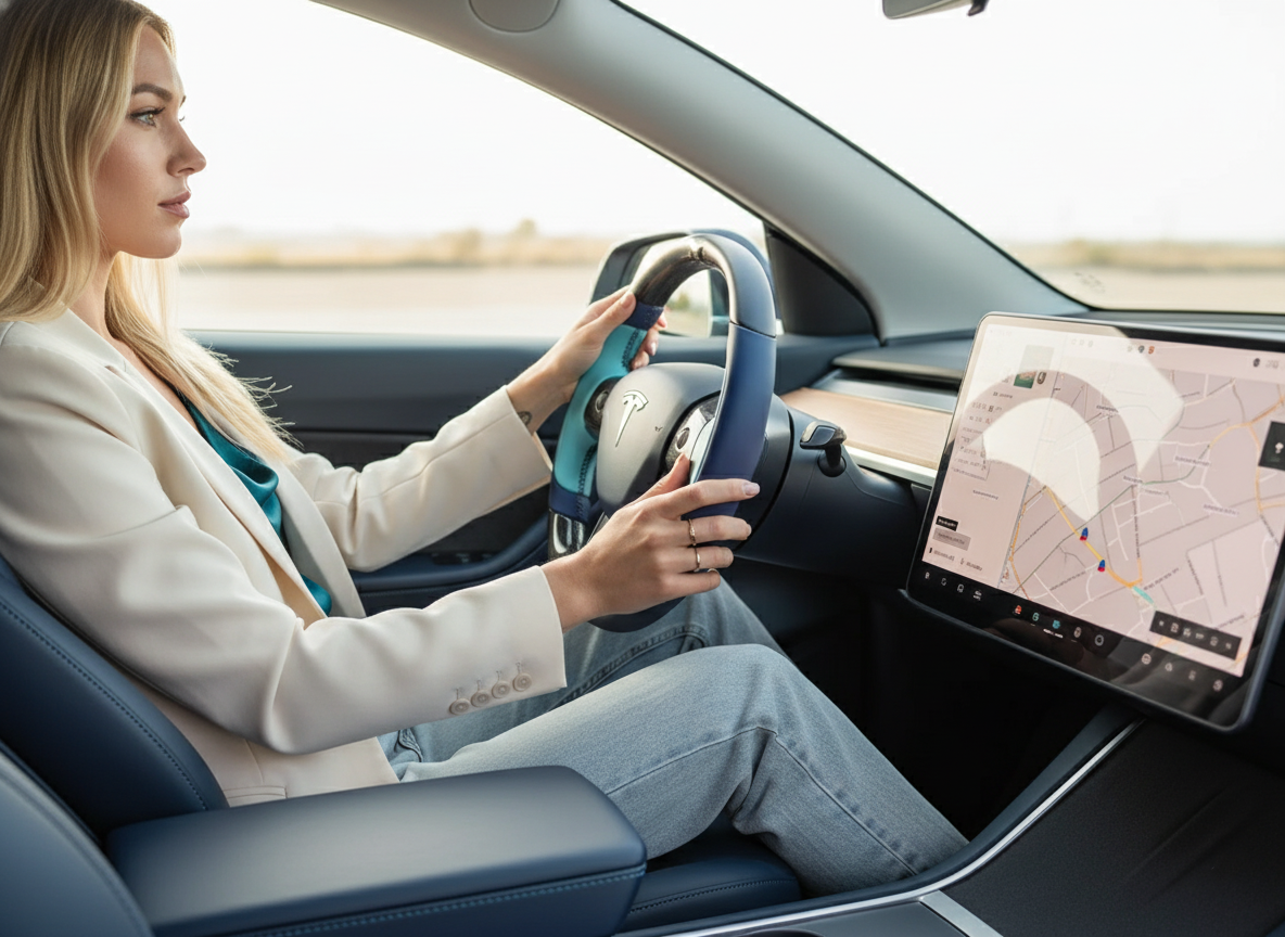 Deep blue and mint greenCarbon Fiber Tesla Model Y Steering Wheel-Track Master(2020-2024) Axeco