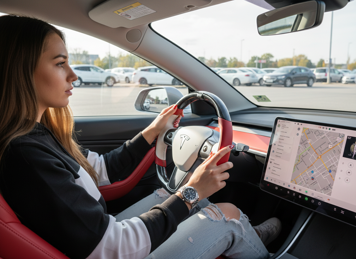 White and red Carbon Fiber Tesla Model 3 Steering Wheel-Track Master(2017-2023.8) Axeco