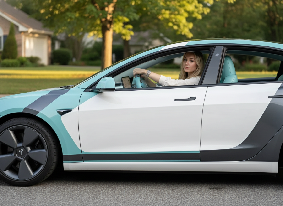 White-Light blue Tesla Model 3 Carbon Fiber Steering Wheel-Track Master(2017-2023.8) Axeco