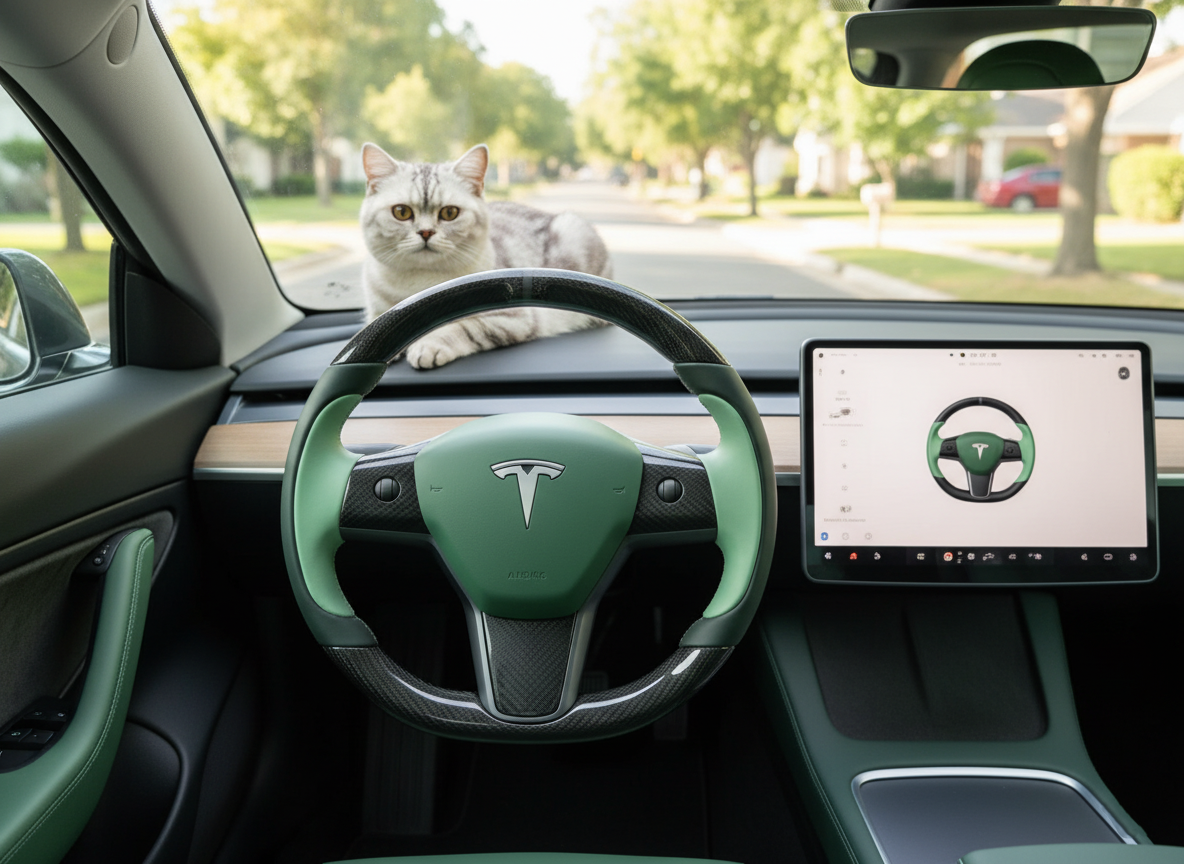 Light Green Carbon Fiber Tesla model 3 Steering Wheel -Track Master(2023.9+) Axeco