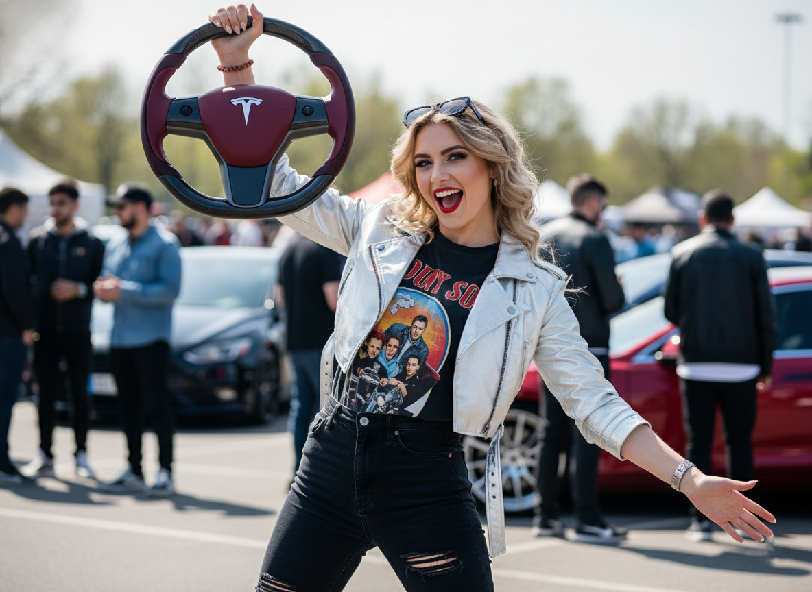 Wine red and carbon fiber black Carbon Fiber Tesla Model Y Steering Wheel-Track Master(2020-2024) Axeco