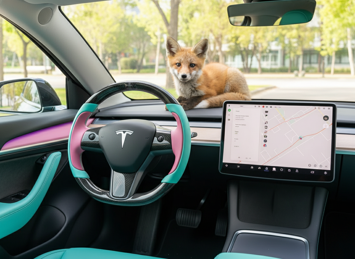 Mint green and pink Carbon Fiber Tesla Model Y Steering Wheel-Track Master(2020-2024) Axeco