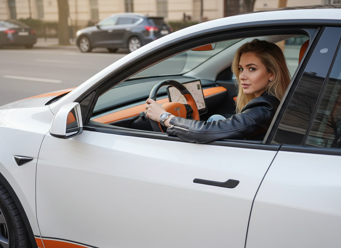 Orange and dark grey Carbon Fiber Tesla Model Y Steering Wheel-Track Master(2020-2024) Axeco