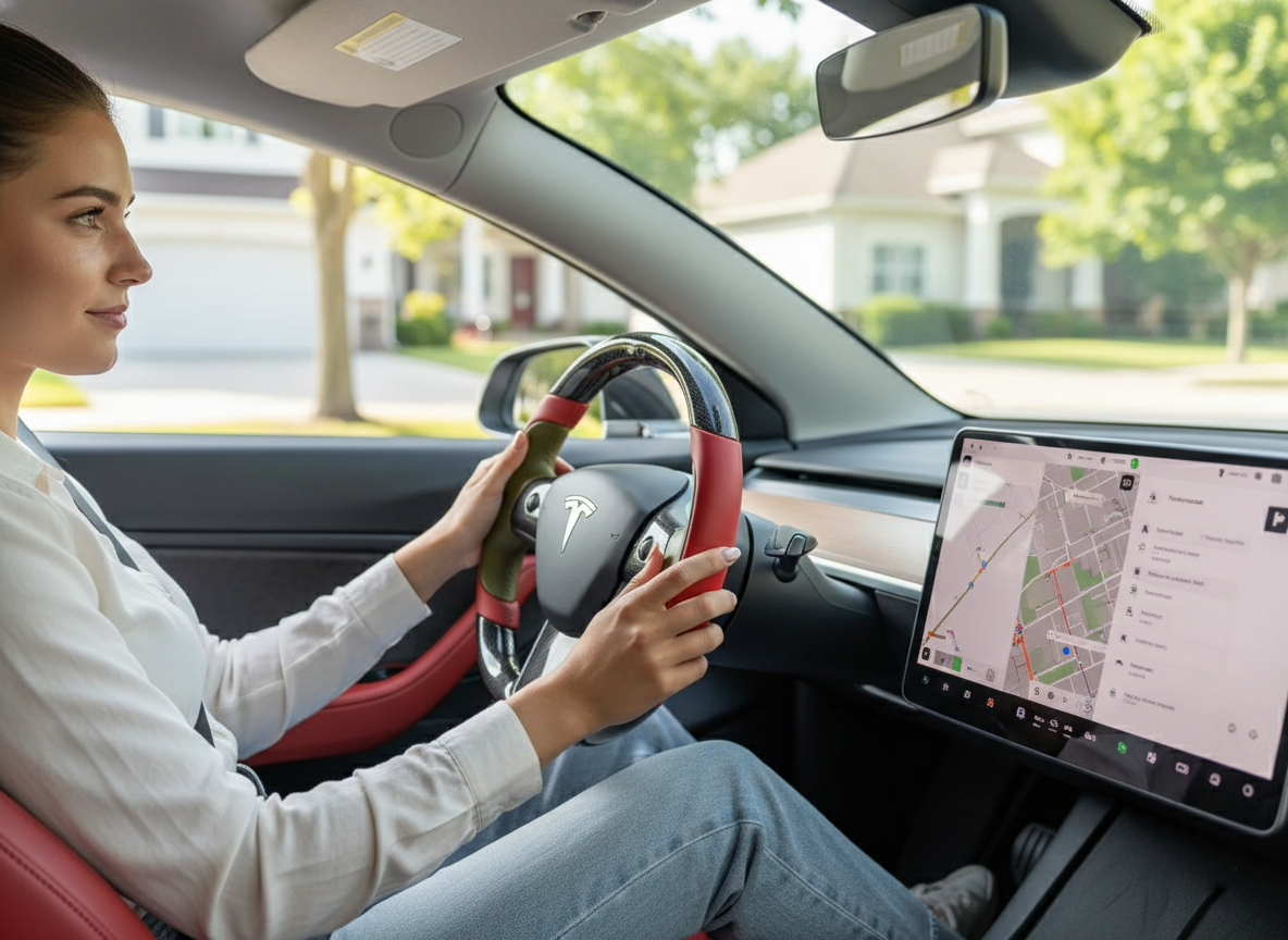 Red and green Carbon Fiber Tesla model 3 Steering Wheel -Track Master(2023.9+) Axeco