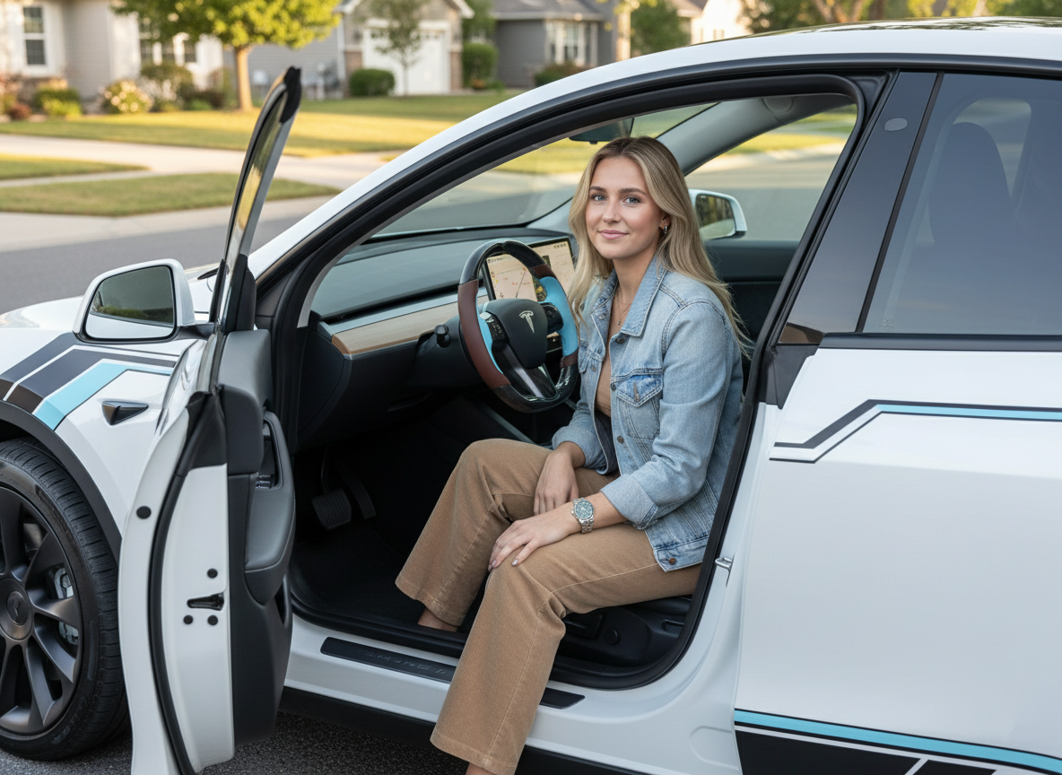 Dark brown and light blue Carbon Fiber Tesla Model Y Steering Wheel-Track Master(2020-2024) Axeco