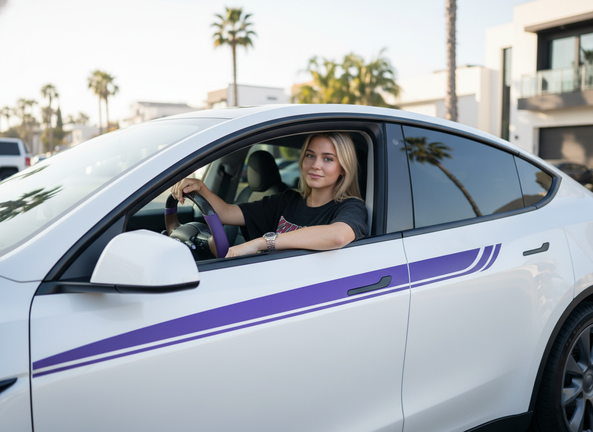 Purple and light brown Carbon Fiber Tesla Model Y Steering Wheel-Track Master(2020-2024) Axeco