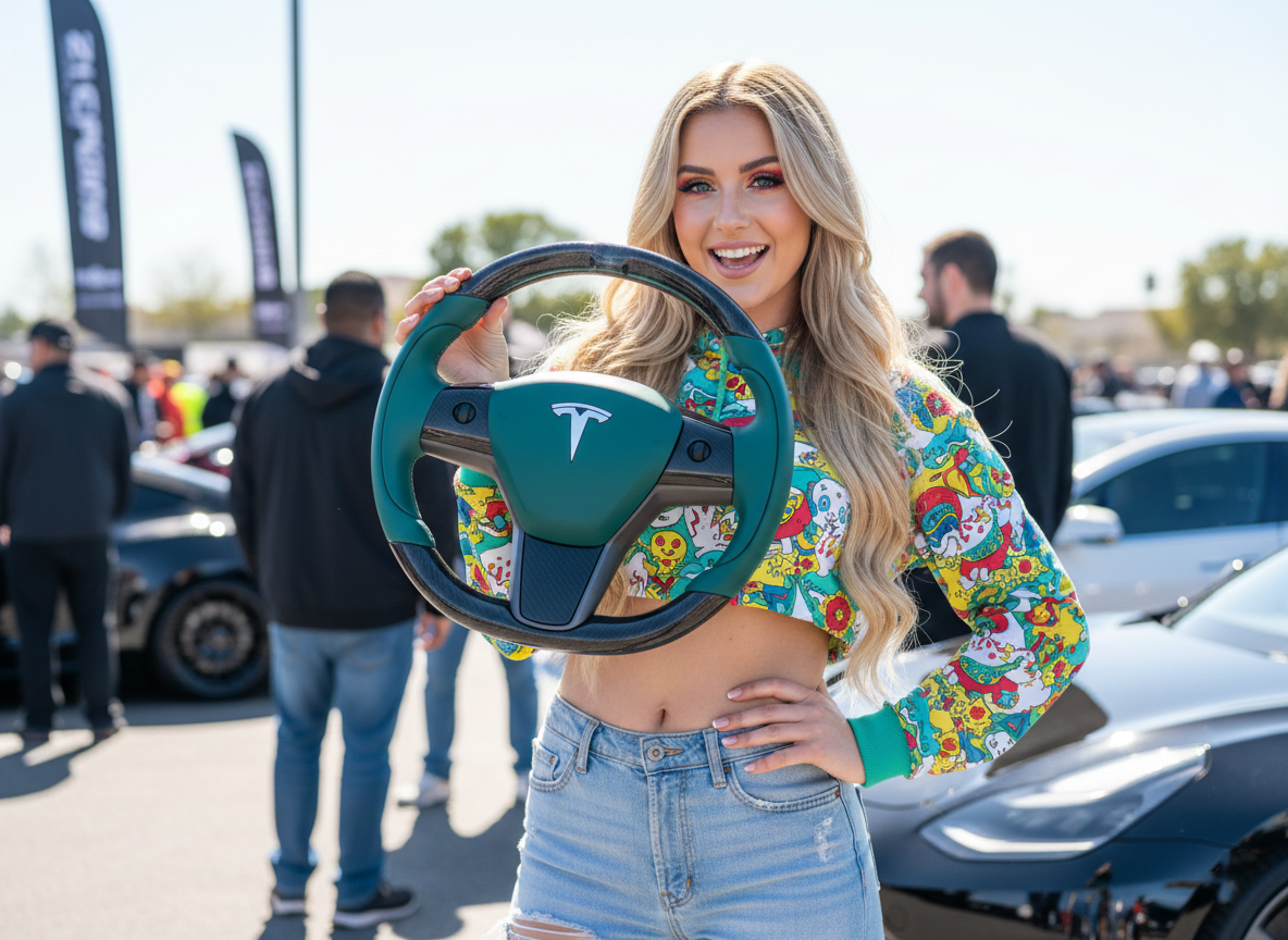 Greenish-black carbon fiber Tesla Model 3 steering wheel - Track Master (2017-2023.8) Axeco