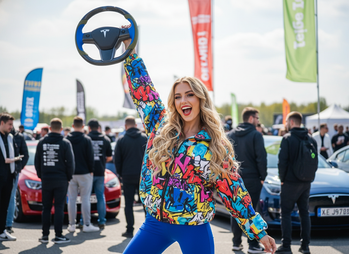 Bright blue and olive green Carbon Fiber Tesla Model Y Steering Wheel-Track Master(2020-2024) Axeco