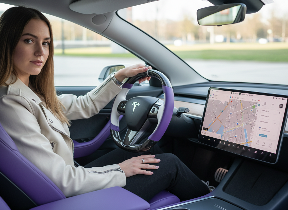 White-Purple Tesla Model 3 Carbon Fiber Steering Wheel-Track Master(2017-2023.8) Axeco