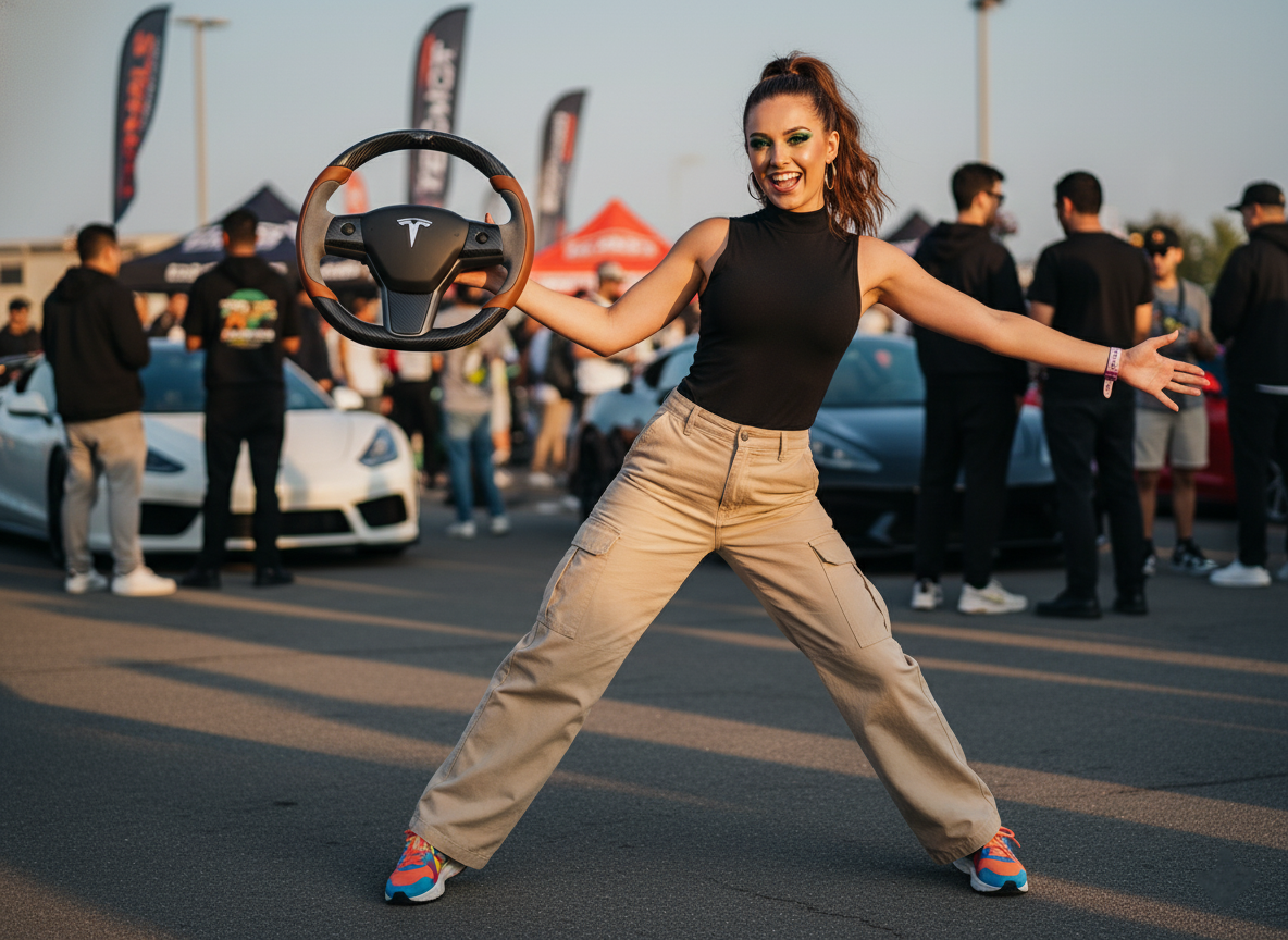 Brown and grey Carbon Fiber Tesla Model Y Steering Wheel-Track Master(2020-2024) Axeco