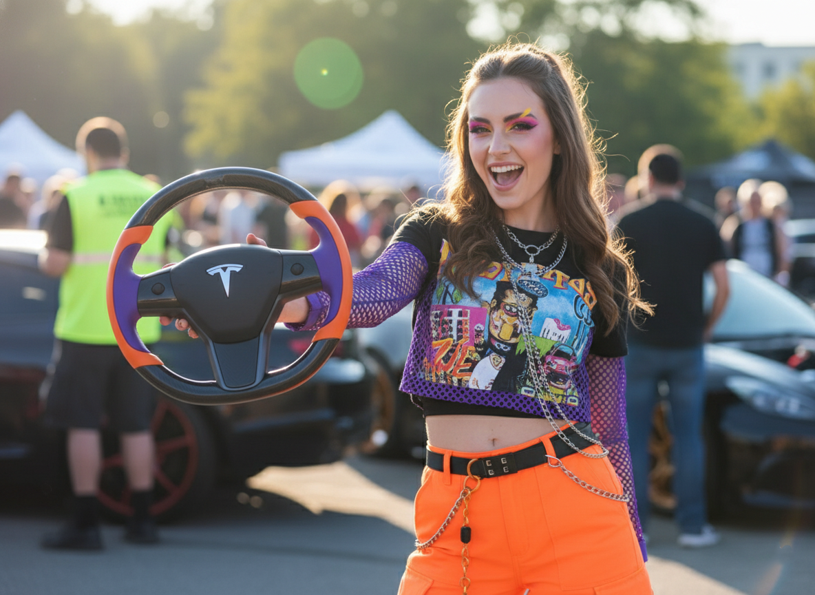 Bright orange and deep purple Carbon Fiber Tesla model 3 Steering Wheel -Track Master(2023.9+) Axeco