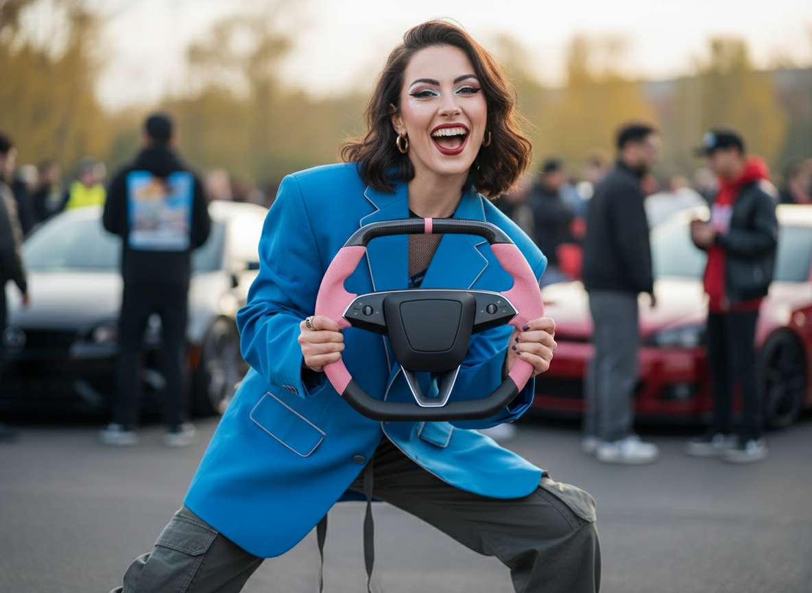 Pink Leather Carbon Fiber Customize Tesla Model Y Juniper Steering Wheel - Super Enhancer (2025+) Axeco