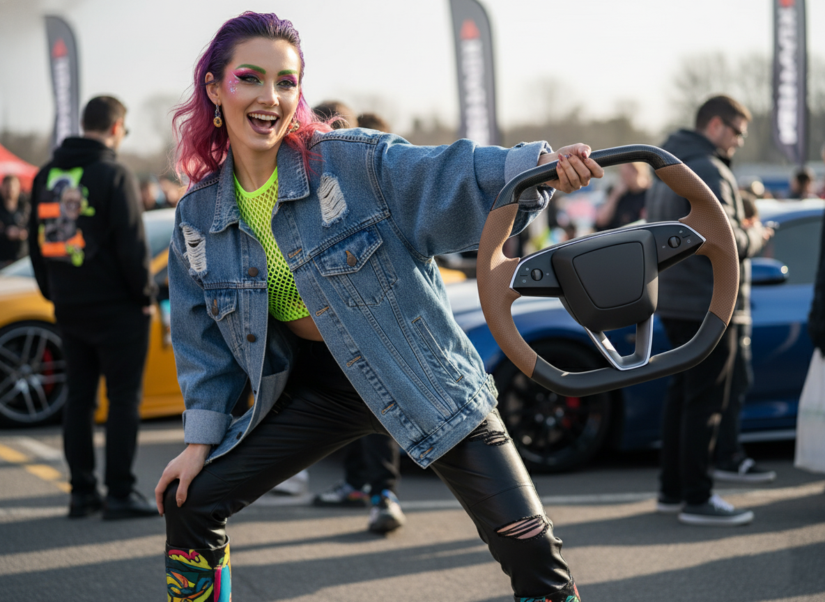 Brown Leather Carbon Fiber Customize Tesla Model Y Juniper Steering Wheel - Super Enhancer (2025+) Axeco