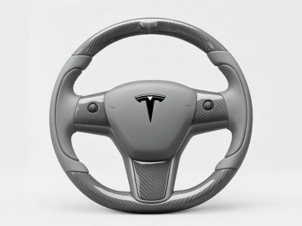 Carbon  fiber Silver  gray Tesla Steering Wheel, Filled with Minimalist Tech Sense - Axeco