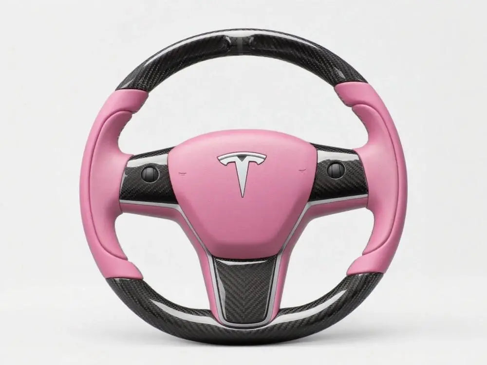 Dreamy-Pink-and-Carbon-Fiber-Tesla-Steering-Wheel-Track-Master Axeco