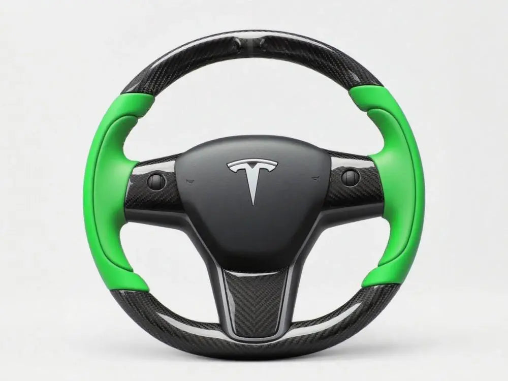 Tesla-Steering-Wheel-Carbon-fiber-Bright-Green-Leading-the-Dynamic-Driving-Rhythm-Forward Axeco