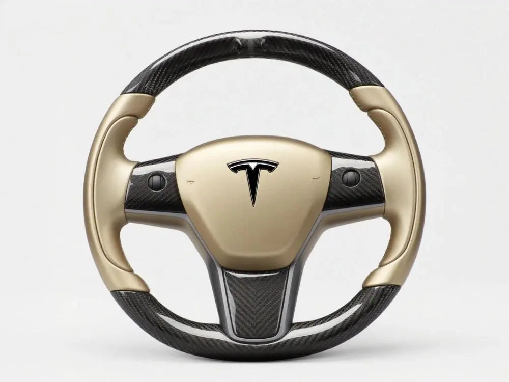 Tesla-Steering-Wheel-Carbon-fiber-Champagne-Gold-Deducing-the-Style-of-Honor-driven-Driving Axeco