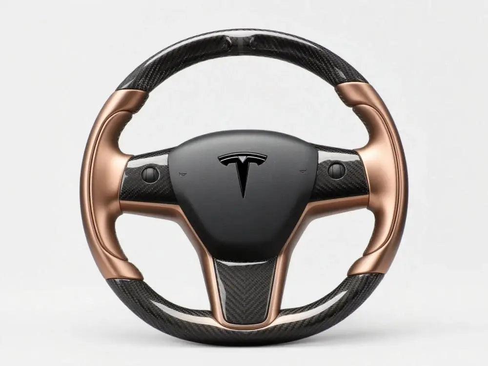 Tesla-Steering-Wheel-Carbon-fiber-Copper-Brown-Showing-the-Luxury-Driving-Style Axeco