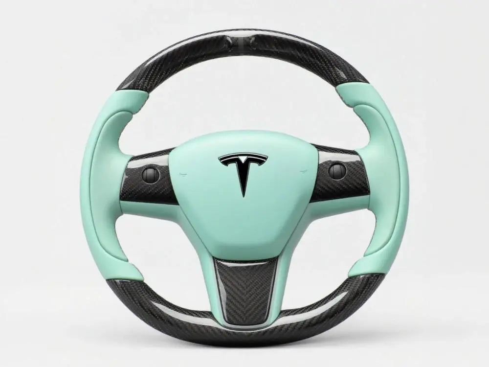 Tesla-Steering-Wheel-Carbon-fiber-Mint-Green-Enjoying-Fresh-Driving-Moments Axeco