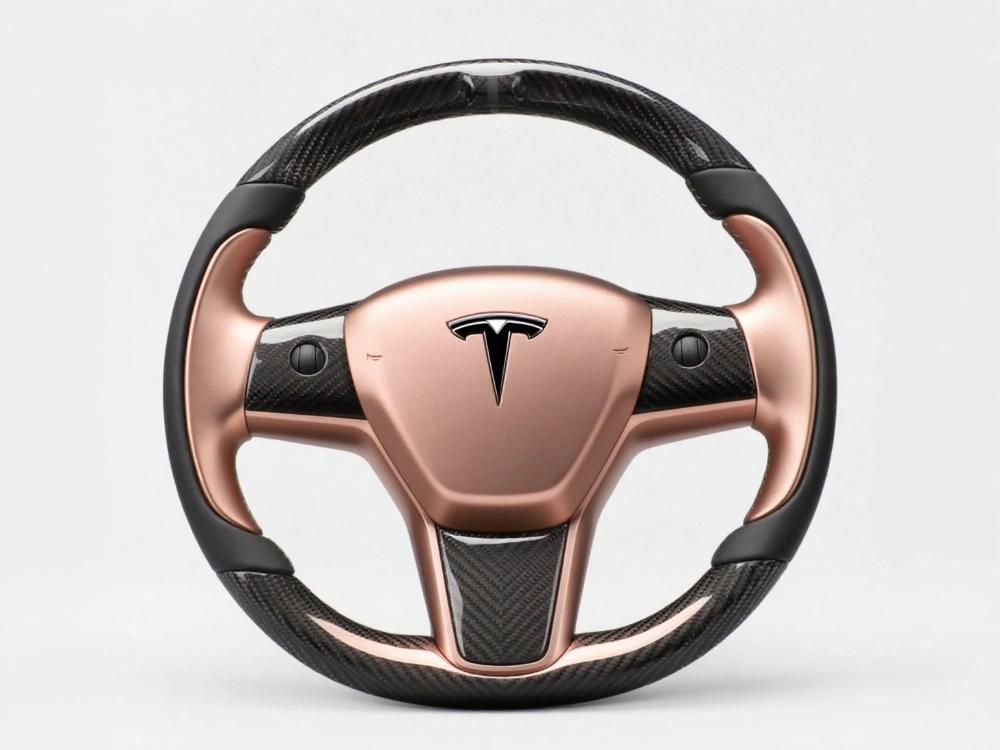 Tesla Steering Wheel  Carbon - fiber Rose Gold, Deducing a New Rhyme of Luxury Driving - Axeco